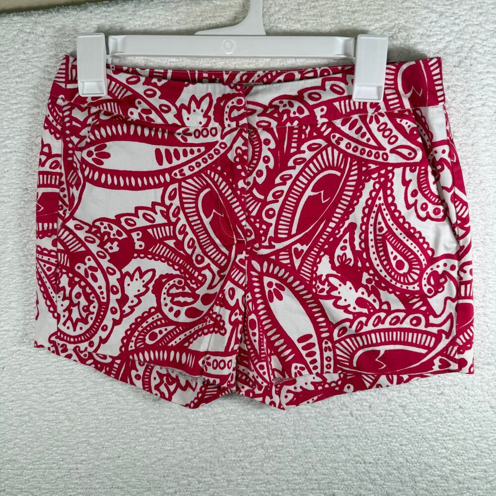 Anthropologie Kenji Chino womens Shorts Paisley Pink White Clasp Close size 2